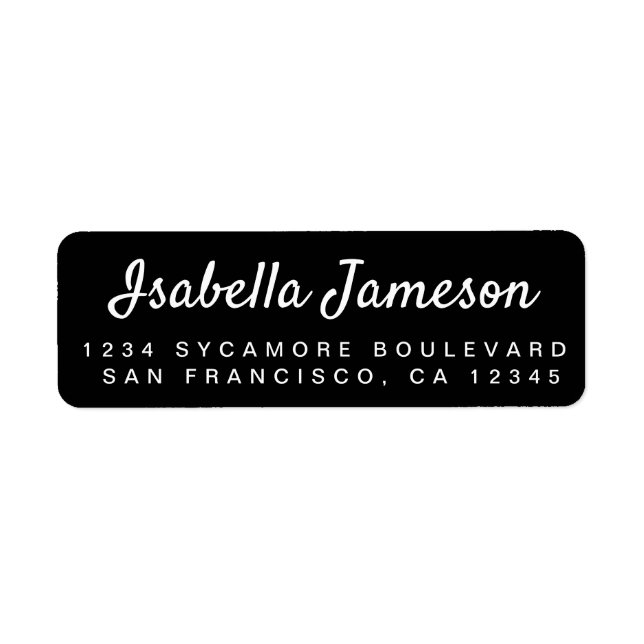 Stylish Script Name Black Return Address Label (Front)
