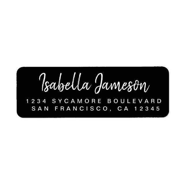 Stylish Script Name Black Return Address Label (Front)