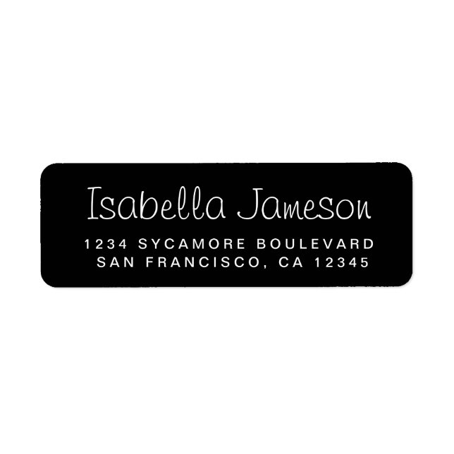 Stylish Script Name Black Return Address Label (Front)
