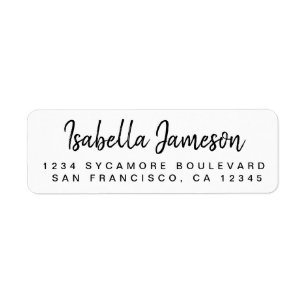 Stylish Script Name Black White Return Address Label