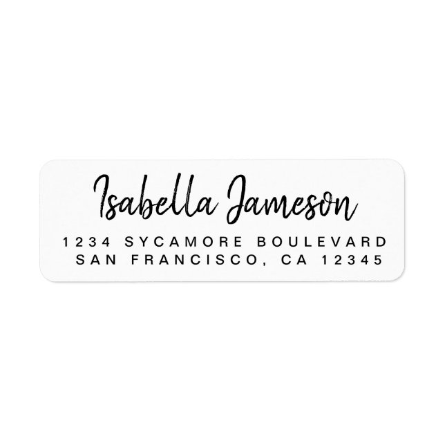 Stylish Script Name Black White Return Address Label (Front)