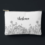 Stylish Script Name Floral Sketch Cosmetic Bag<br><div class="desc">Our Trendy Floral Script Name Cosmetic / Accessory bag in black & white has a whimsical boho, hand-drawn look. Neat & pretty! This design allows you to include a line of thoughtful (or practical) text on the reverse! This modern, minimalist floral is a favorite with all ages. Babysitters, to Grandma...</div>