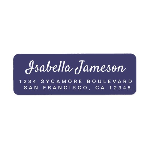 Stylish Script Name Navy Blue Return Address Label