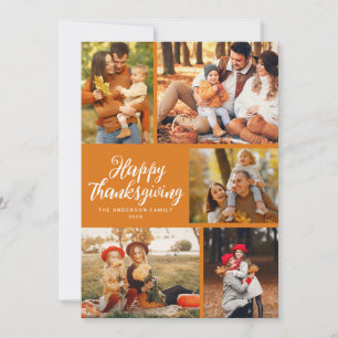 Stylish script orange thanksgiving photo holiday card