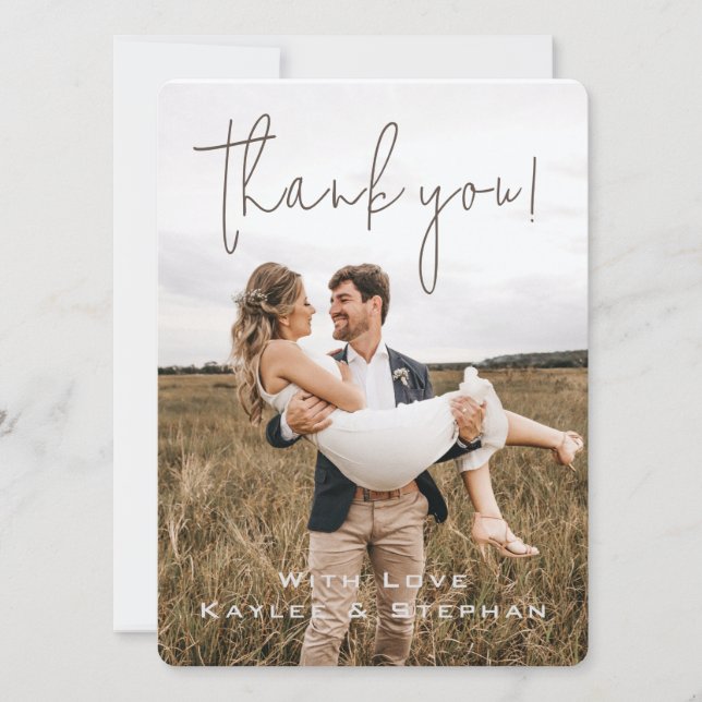 Stylish Script Personalized Photo Thank You Card (Front)