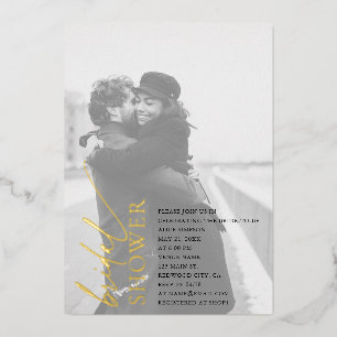 Stylish Script Photo Bridal Shower Foil Invitation