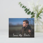 Stylish Script Photo Graduation Save the Date Postcard (Standing Front)