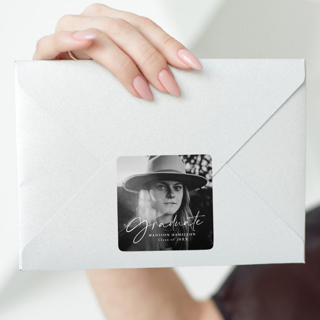 Stylish Script Photo Graduation Square Sticker (Creator Uploaded)