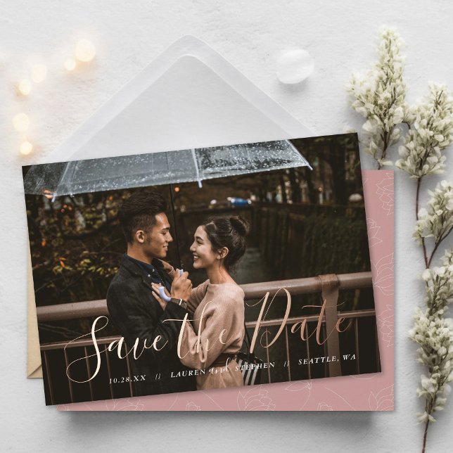 Stylish Script Photo Overlay Save the Date Invitat Foil Invitation (Creator Uploaded)