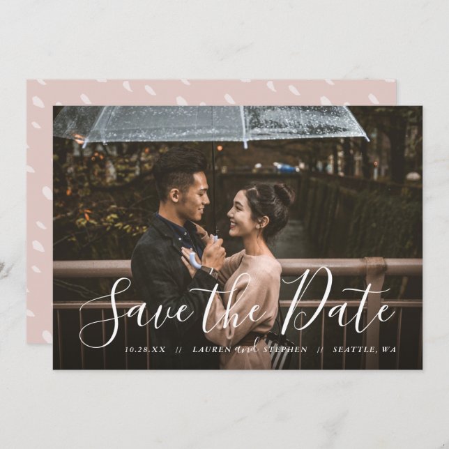 Stylish Script Photo Overlay Save the Date Invitat Invitation (Front/Back)