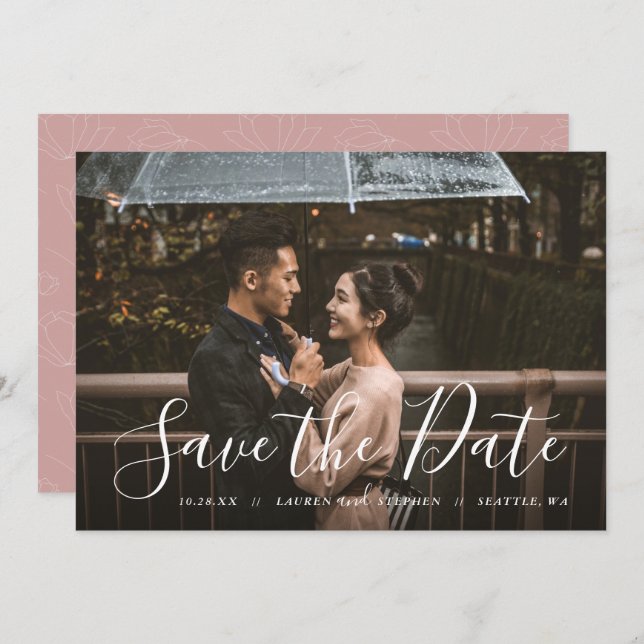 Stylish Script Photo Overlay Save the Date Invitat Invitation (Front/Back)