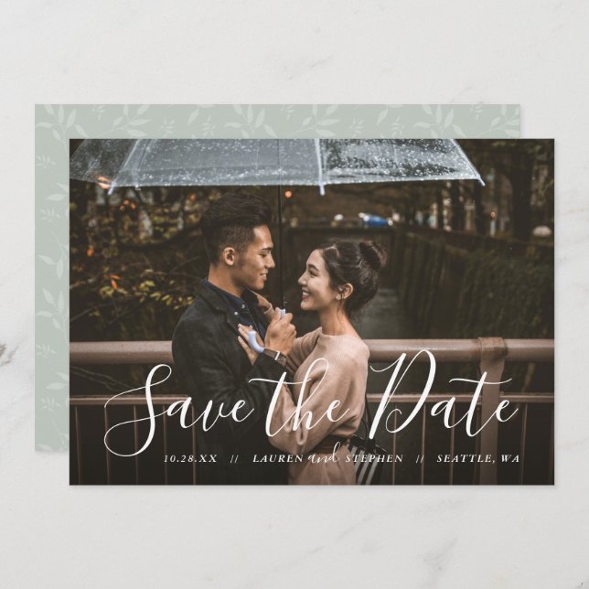 Stylish Script Photo Overlay Save the Date Invitat Invitation (Front/Back)