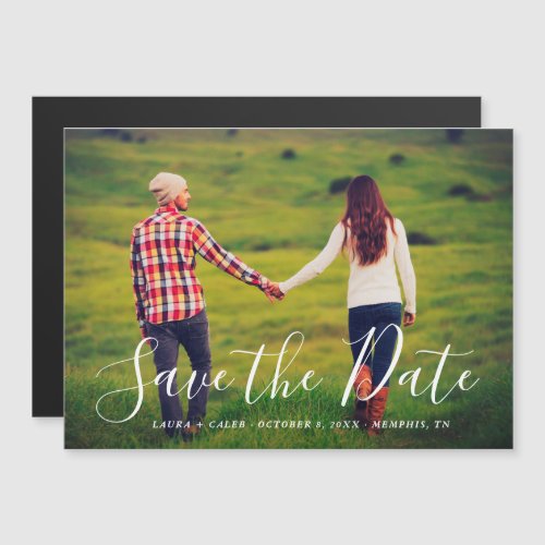 Stylish Script Photo Overlay Save the Date Magnetic Invitation