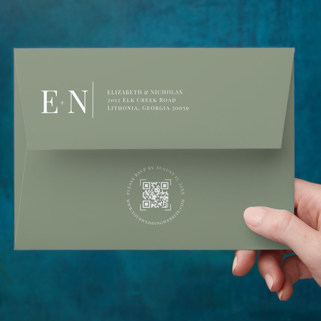 Stylish Script PreAddressed Photo Lined QR Code Envelope Zazzle