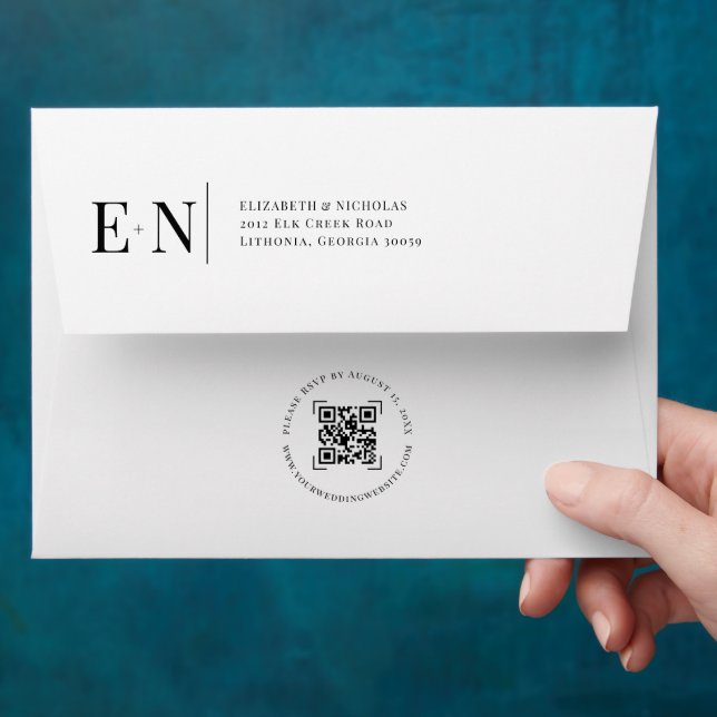 Stylish Script | Pre-Addressed Photo Lined QR Code Envelope (Hand)