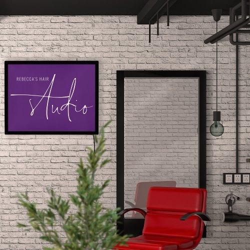 Stylish Script Purple White Name Hair Studio  LED Sign