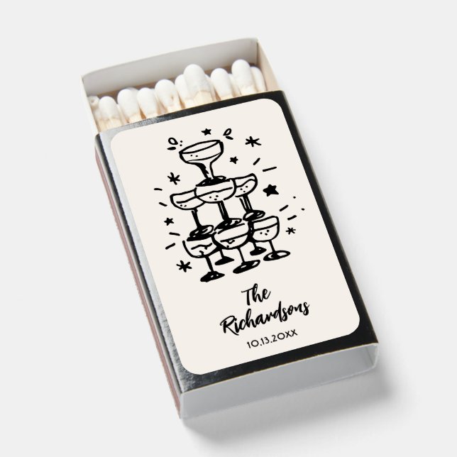 Stylish Script Retro Champagne Tower Matchboxes (Front Open)