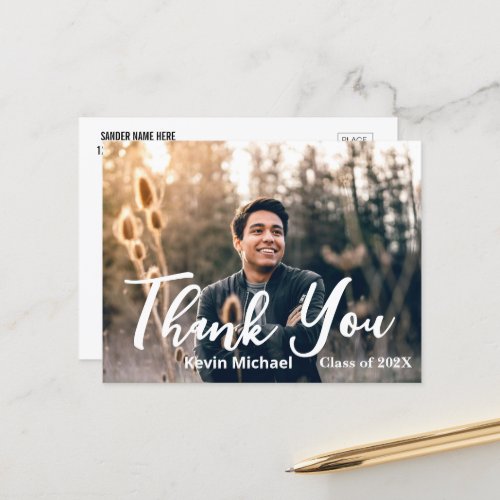 Stylish Script Thank You Graduation Postcard