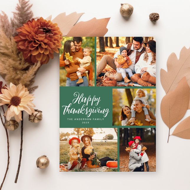 Stylish script thanksgiving photo collage  holiday card (Creator Uploaded)