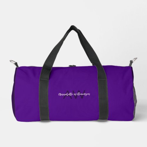 Stylish Script Type Initials  Name Indigo Purple Duffle Bag