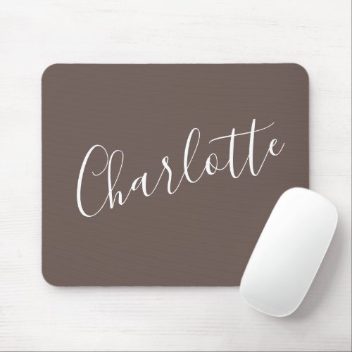 Stylish Script Typography Coffee Brown Custom Name Mouse Pad