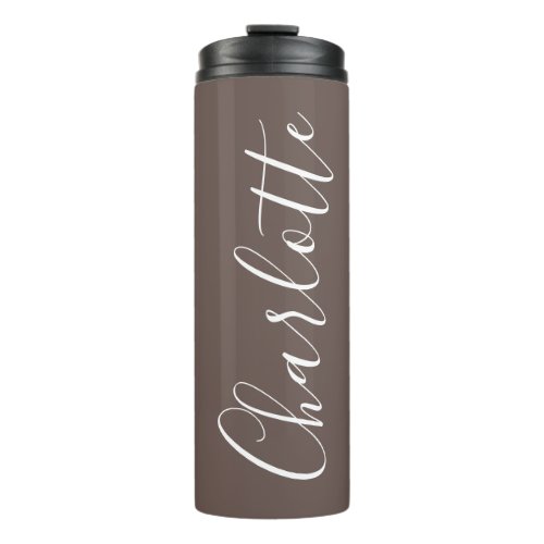 Stylish Script Typography Coffee Brown Custom Name Thermal Tumbler