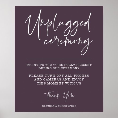 Stylish Script  Unplugged Ceremony Sign