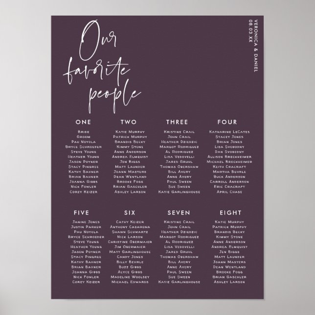 Stylish Script | Wedding Table Seating Poster (Front)