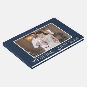 Stylish Script White and Blue | Photo Guest Book | Zazzle