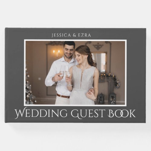 Stylish Script White and Gray  Photo Guest Book