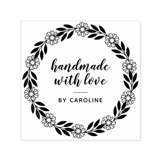 stylish script wreath handmade self-inking stamp (Design)