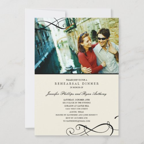 Stylish Scrolls Rehearsal Dinner /Wedding Shower Announcements