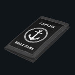 Stylish Sea Anchor & Your Name or Boat Name Trifold Wallet<br><div class="desc">Nautical Stylish Sea Anchor With Your Custom Name or Boat Name On This Durable Nylon Trifold Wallet. Choose your background and border color to match your style. The Perfect gift for fathers day,  birthday or any occasion. Also makes a great conversation piece while protecting your valuables.</div>