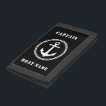 Stylish Sea Anchor & Your Name or Boat Name Trifold Wallet<br><div class="desc">Nautical Stylish Sea Anchor With Your Custom Name or Boat Name On This Durable Nylon Trifold Wallet. Choose your background and border color to match your style. The Perfect gift for fathers day,  birthday or any occasion. Also makes a great conversation piece while protecting your valuables.</div>