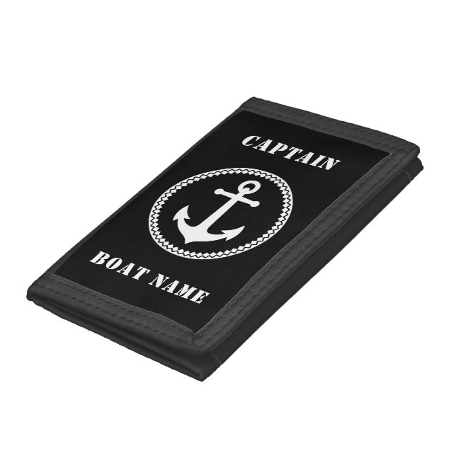 Stylish Sea Anchor & Your Name or Boat Name Trifold Wallet (Bottom)