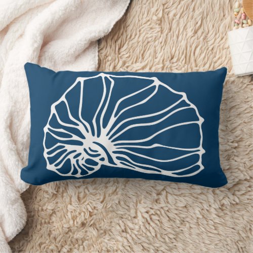 Stylish Sea Shell Pattern _ Teal Blue Ocean Theme Lumbar Pillow