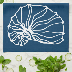 Stylish Sea Shell - Teal Blue Coastal Theme Kitchen Towel