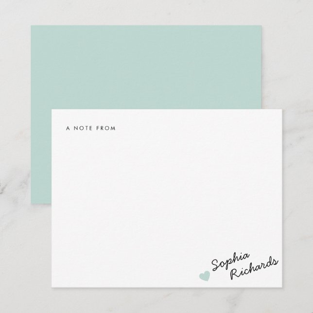 Stylish Seaglass Feminine Heart Stationery Note Card (Front/Back)