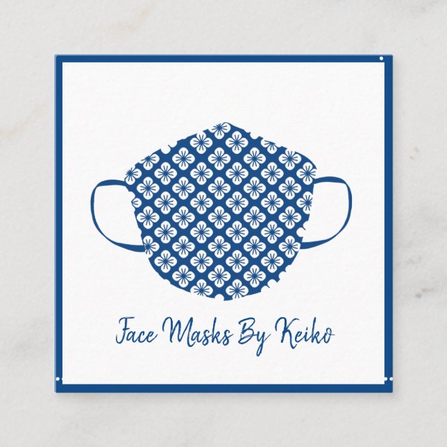 Stylish Seamstress Face Covering Mask Designer Square Business Card (Front)