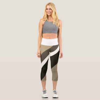 Stylish Sepia Monochrome Diagonal Bands Capri Leggings