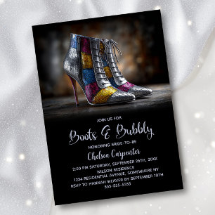 Stylish Sequin Boots and Bubbly Bridal Shower Invitation
