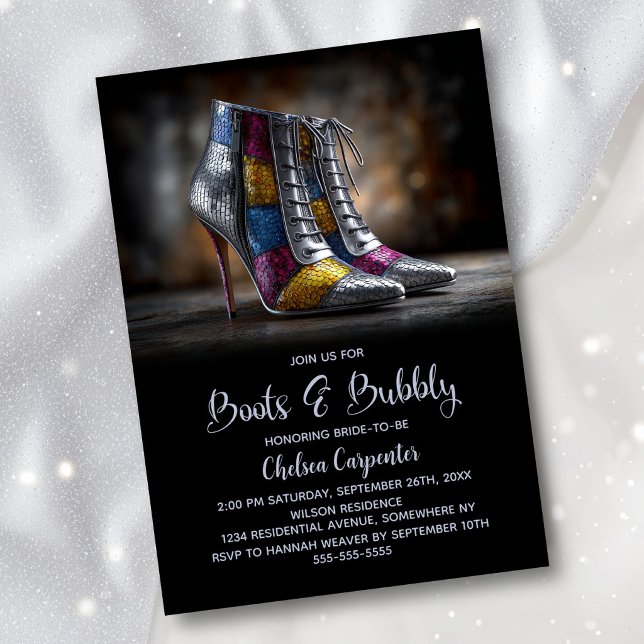 Stylish Sequin Boots and Bubbly Bridal Shower Invitation (Creator Uploaded)