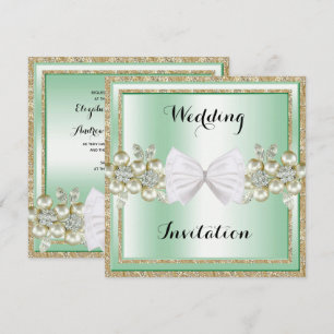 Stylish Sequins & Floral Gems Glitter Bow Wedding Invitation