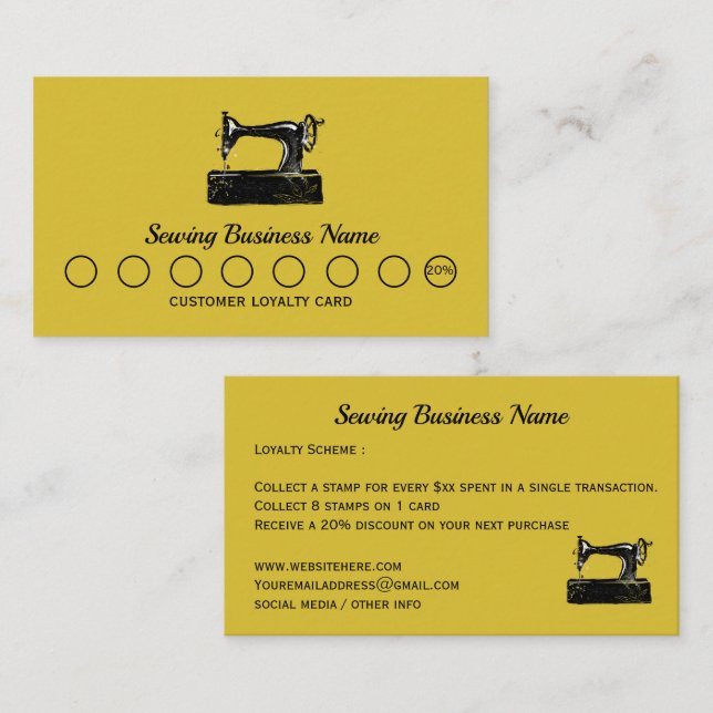 Stylish Sewing Machine Business Loyalty Card (Front/Back)