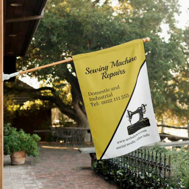 Stylish Sewing Machine Repair Business House Flag (In SItu)
