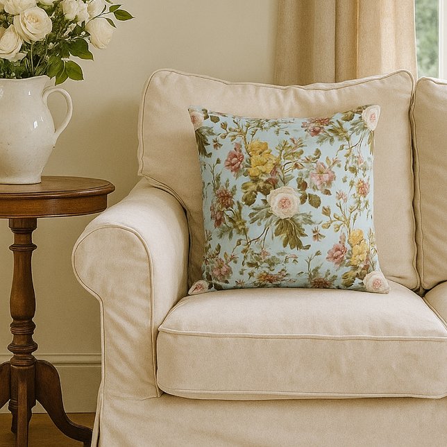 Stylish Shabby Chic Blush Pink Rose Flower Pattern Throw Pillow (Creator Uploaded)