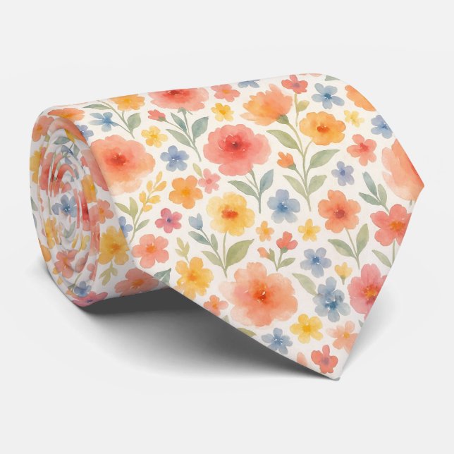 Stylish Shabby Chic French Floral Art Pattern Neck Tie (Rolled)