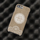 Stylish Shabby Rustic Burlap Ivory Lace Monogram