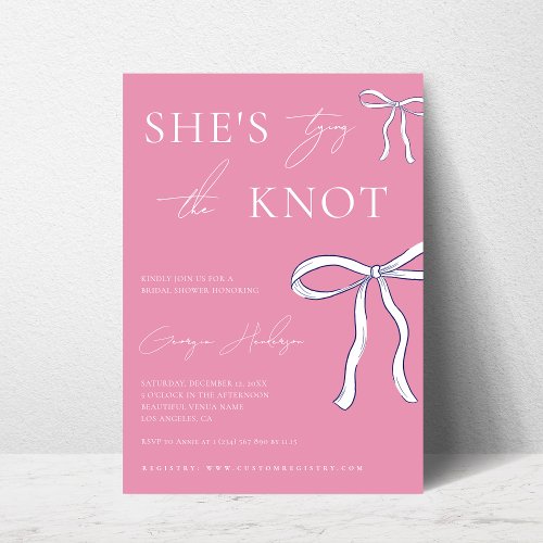 Stylish Shes Tying the Knot Pink Bridal Shower Invitation