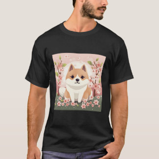 Stylish Shiba Inu And Cherry Blossom For Fashion T-Shirt